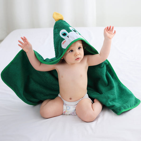 Treasured Cubs bamboo green frog baby towel, gentle and absorbent for sensitive skin