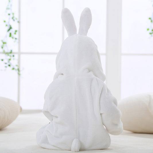 Adorable white bunny onesie for kids, soft plush outfit with hood and ears, perfect for playtime, bedtime, and Easter fun