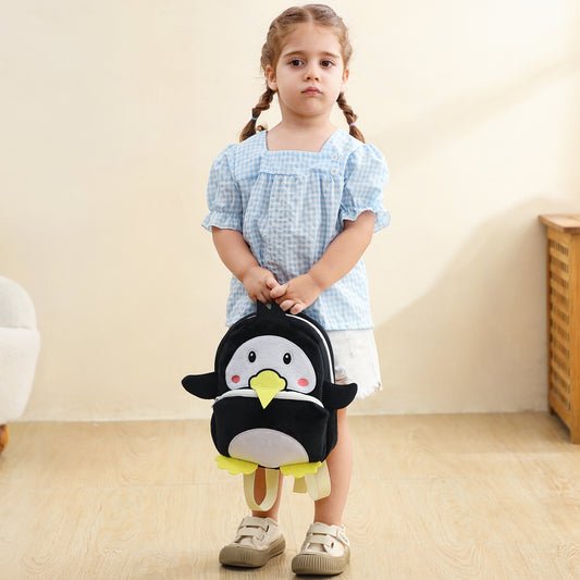 Adorable kids penguin backpack, soft plush animal bag perfect for nursery, preschool, and everyday adventures