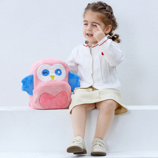 Adorable pink owl backpack for kids, soft and lightweight animal bag perfect for nursery, preschool, and everyday adventures