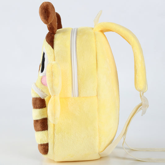 Kids yellow bee backpack with soft plush fabric, adorable animal bag ideal for toddlers and day trips