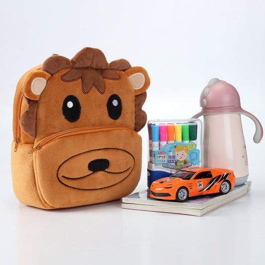 Adorable kids lion backpack, soft plush animal bag perfect for nursery, preschool, and everyday adventures
