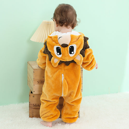 Adorable little lion onesie for kids, soft plush outfit with hood and mane, perfect for playtime, bedtime, and fancy dress